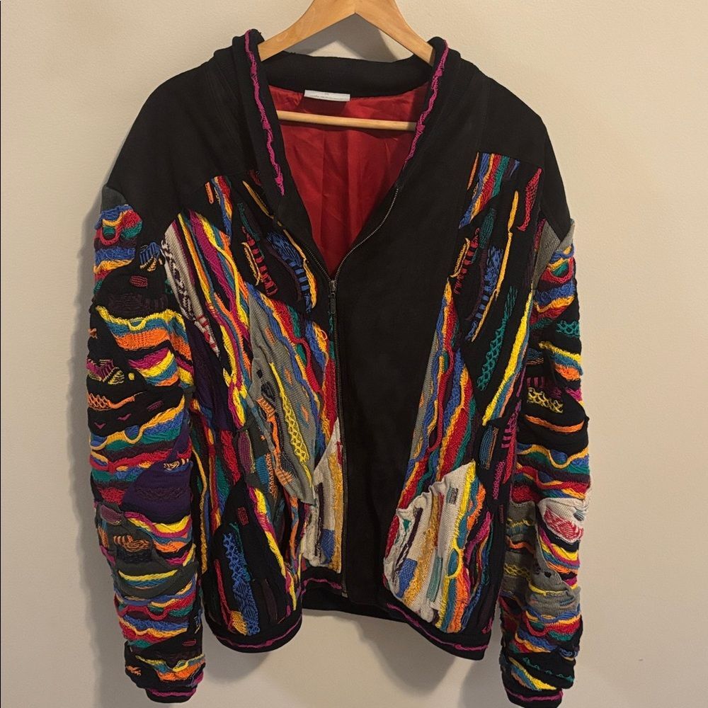 Vtg COOGI Australia Black Suede Leather 3D Knit Jacket Men's XL Rare 90s Hip Hop